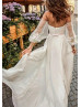Puff Sleeve Ivory Chiffon Side Slit Wedding Dress